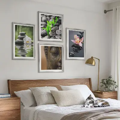 Wanddeko-Set friedliche Blumen-und-Buddha-Komposition im Zen-Stil