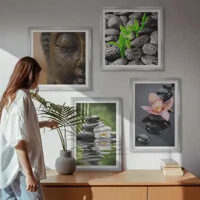 Wanddeko-Set friedliche Blumen-und-Buddha-Komposition im Zen-Stil