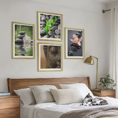 Wanddeko-Set friedliche Blumen-und-Buddha-Komposition im Zen-Stil