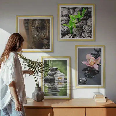 Wanddeko-Set friedliche Blumen-und-Buddha-Komposition im Zen-Stil