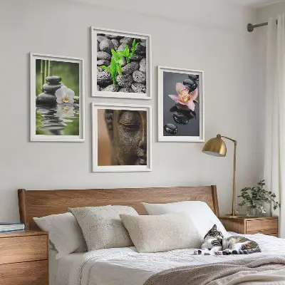 Wanddeko-Set friedliche Blumen-und-Buddha-Komposition im Zen-Stil