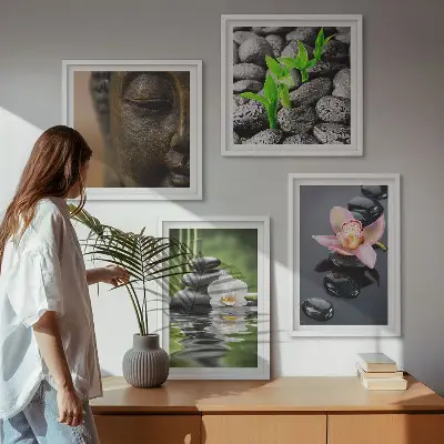 Wanddeko-Set friedliche Blumen-und-Buddha-Komposition im Zen-Stil