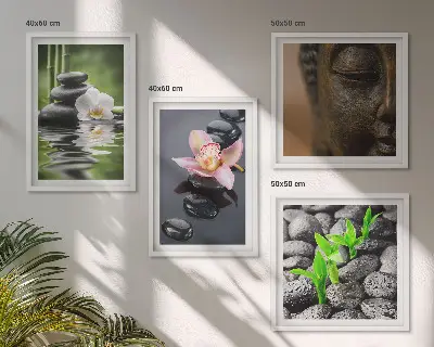 Wanddeko-Set friedliche Blumen-und-Buddha-Komposition im Zen-Stil