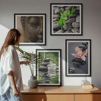 Wanddeko-Set friedliche Blumen-und-Buddha-Komposition im Zen-Stil