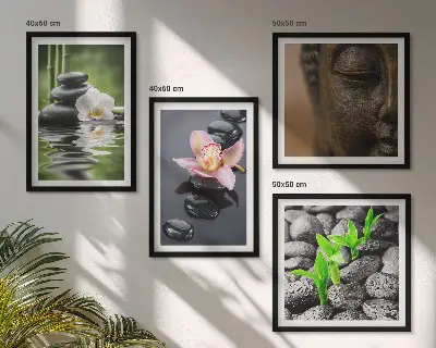 Wanddeko-Set friedliche Blumen-und-Buddha-Komposition im Zen-Stil
