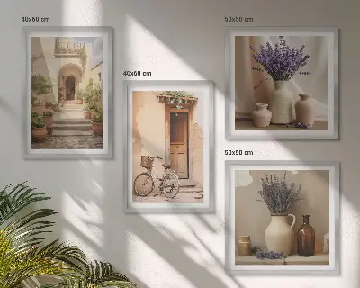 Lavendelblüten und Architektur Polyptychon mit Rahmen