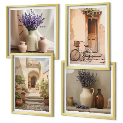 Lavendelblüten und Architektur Polyptychon mit Rahmen