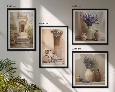 Lavendelblüten und Architektur Polyptychon mit Rahmen