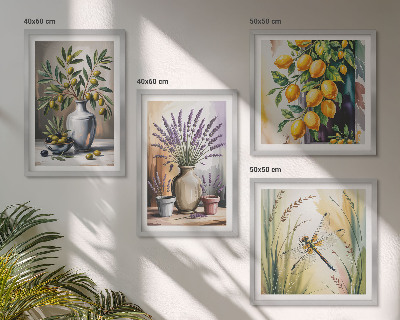 Wanddeko-set Olivenblüten in Vasen Natur