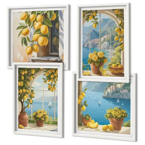 Wanddeko-Set mit Motiven von Meereslandschaften, Zitronen und Fenstern