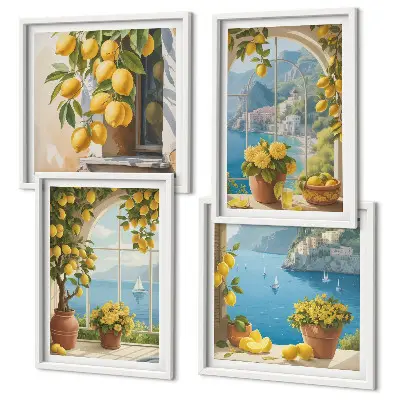 Wanddeko-Set mit Motiven von Meereslandschaften, Zitronen und Fenstern