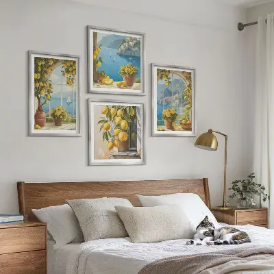 Wanddeko-Set mit Motiven von Meereslandschaften, Zitronen und Fenstern