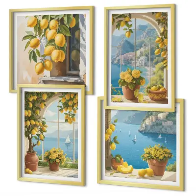 Wanddeko-Set mit Motiven von Meereslandschaften, Zitronen und Fenstern