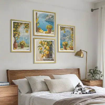Wanddeko-Set mit Motiven von Meereslandschaften, Zitronen und Fenstern