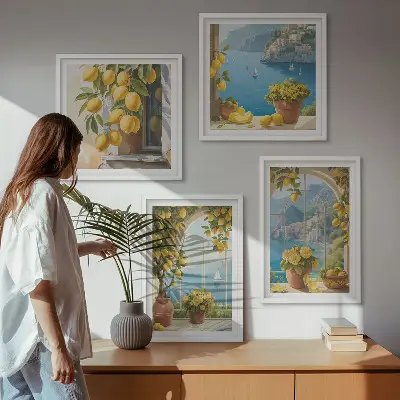 Wanddeko-Set mit Motiven von Meereslandschaften, Zitronen und Fenstern