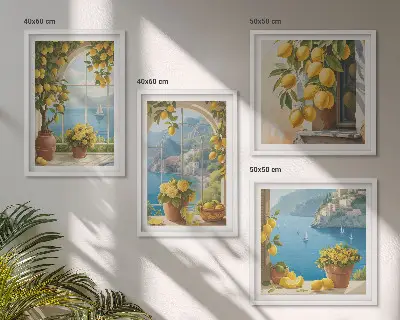 Wanddeko-Set mit Motiven von Meereslandschaften, Zitronen und Fenstern