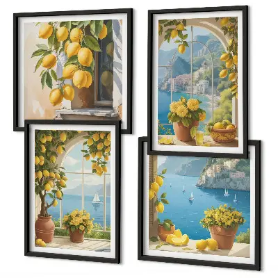Wanddeko-Set mit Motiven von Meereslandschaften, Zitronen und Fenstern