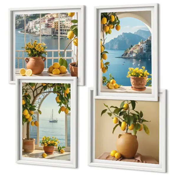 Zitronenblumen aus der Küstenstadt als gerahmtes Polyptychon