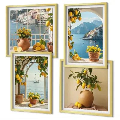 Zitronenblumen aus der Küstenstadt als gerahmtes Polyptychon