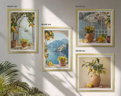 Zitronenblumen aus der Küstenstadt als gerahmtes Polyptychon