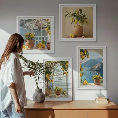 Zitronenblumen aus der Küstenstadt als gerahmtes Polyptychon