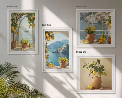 Zitronenblumen aus der Küstenstadt als gerahmtes Polyptychon