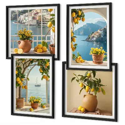 Zitronenblumen aus der Küstenstadt als gerahmtes Polyptychon