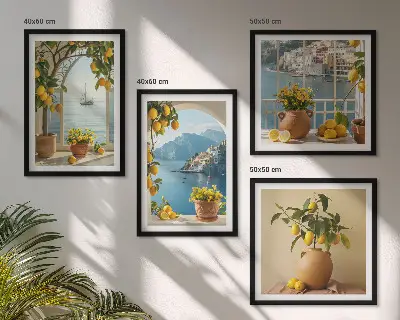 Zitronenblumen aus der Küstenstadt als gerahmtes Polyptychon