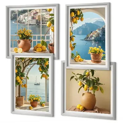 Zitronenblumen aus der Küstenstadt als gerahmtes Polyptychon