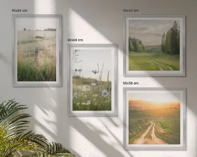 Polyptychon mit Rahmen Landschaften mit Natur, Feldern und Sonne