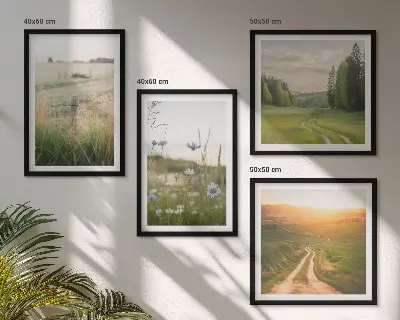 Polyptychon mit Rahmen Landschaften mit Natur, Feldern und Sonne