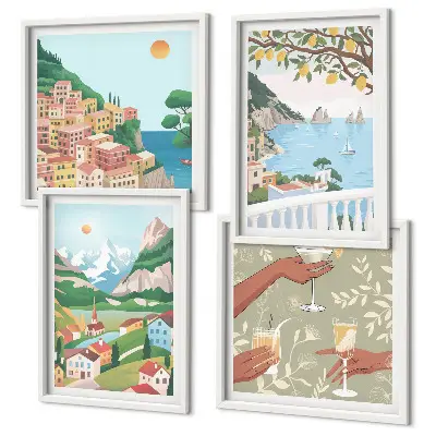 Wanddeko-Set mit pastellfarbenen Küstenhäusern