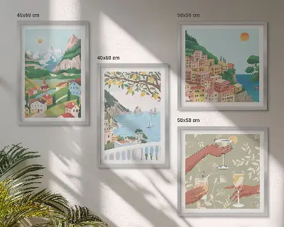 Wanddeko-Set mit pastellfarbenen Küstenhäusern