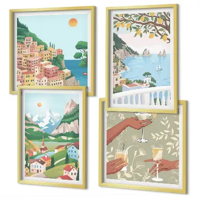Wanddeko-Set mit pastellfarbenen Küstenhäusern