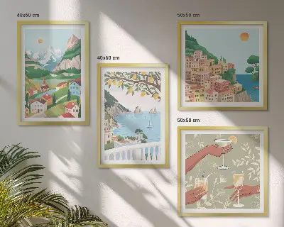 Wanddeko-Set mit pastellfarbenen Küstenhäusern