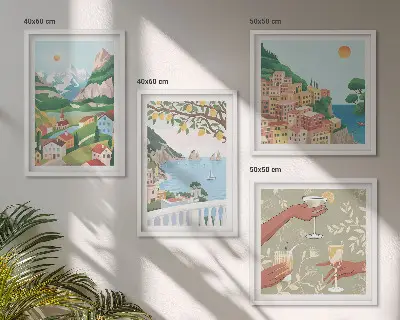 Wanddeko-Set mit pastellfarbenen Küstenhäusern