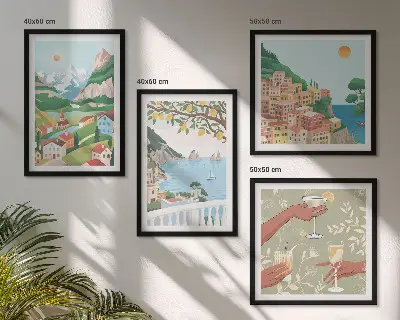 Wanddeko-Set mit pastellfarbenen Küstenhäusern