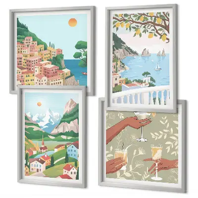 Wanddeko-Set mit pastellfarbenen Küstenhäusern