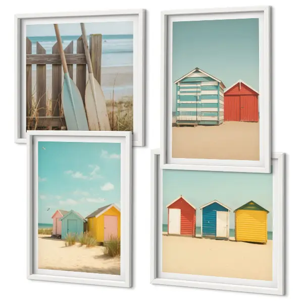 Wanddeko-Set bunte Häuser mit Strand und Sonne
