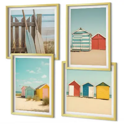 Wanddeko-Set bunte Häuser mit Strand und Sonne