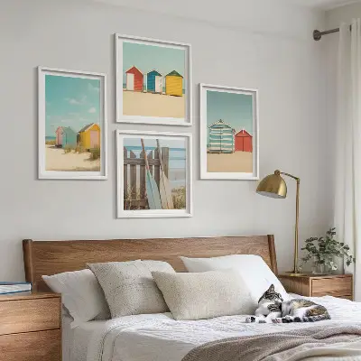 Wanddeko-Set bunte Häuser mit Strand und Sonne