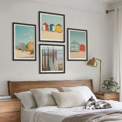Wanddeko-Set bunte Häuser mit Strand und Sonne