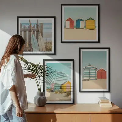 Wanddeko-Set bunte Häuser mit Strand und Sonne