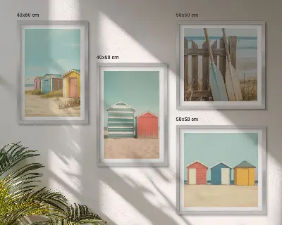 Bunte Strandhäuser Polyptychon mit Rahmen