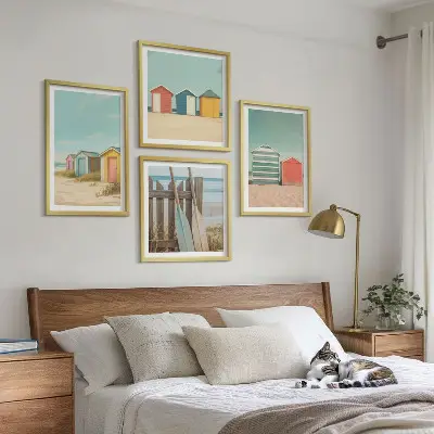 Bunte Strandhäuser Polyptychon mit Rahmen