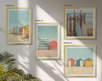 Bunte Strandhäuser Polyptychon mit Rahmen