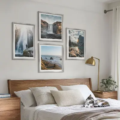 Wandbild Wasserfälle, Berge und Naturlandschaften als gerahmtes Polyptychon
