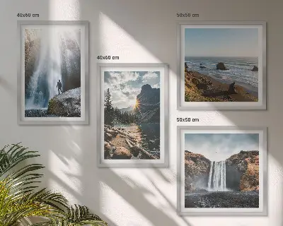 Wandbild Wasserfälle, Berge und Naturlandschaften als gerahmtes Polyptychon