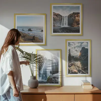 Wandbild Wasserfälle, Berge und Naturlandschaften als gerahmtes Polyptychon