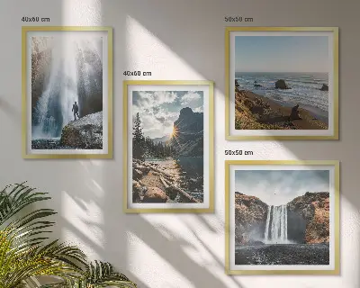 Wandbild Wasserfälle, Berge und Naturlandschaften als gerahmtes Polyptychon